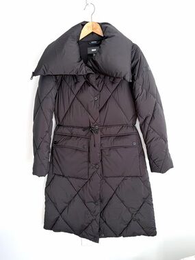 DKNY - Quilted Longline Puffer Coat - Belted Waist - Size S